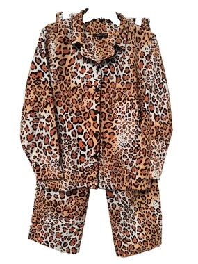 Follow Me Womens Leopard Print 100% Cotton Pajamas 2 Piece Set